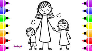 How To Draw Mother And Child Happy Happy Mother S Day Coloring Page For Kids With Colored Marker