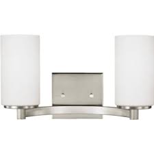 They produce a superior light quality for shaving, putting on makeup and more. Sea Gull Lighting Hettinger 9 5 Watts Two Light Bath Sconces Brushed Nickel Hd Supply