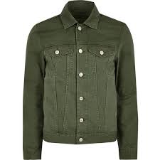 River Island Big And Tall Dark Green Denim Jacket 45