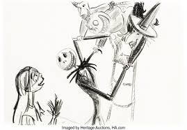 Tim Burtons The Nightmare Before Christmas Jack Skellington, Sally, Lock,  Shock and Barrel Storyboard Original Art T by Walt Disney Studios
