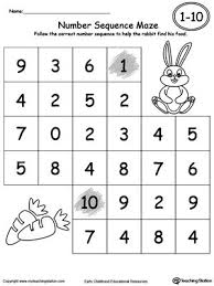Practice Number Sequence With Number Maze 1 10 Number Sequence Numbers Preschool Kindergarten Worksheets