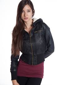 Shearling Lined Hooded Faux Leather Moto Jacket Black