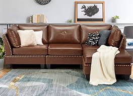 Entertaining is easy when you have an ottoman to accompany your sectional; Amazon Com Esright 88 6 Convertible Sectional Sofa Couch With Ottoman Modern Tufted Faux Leather L Shaped Couch With Reversible Chaise Suitable For Office Living Room And Hotel Lobby Brown Furniture Decor