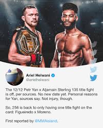Saturday 12.12.2020 at 10:00 pm et. Espn Mma Petr Yan And Aljamain Funk Master Sterling Facebook