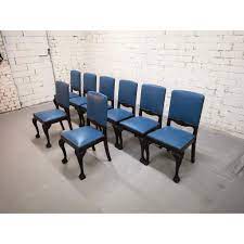 Gorgeous Set Of 8 French Antique Chippendale Square Back Blue Leather Dining Chairs Chairish Dining Chairs Leather Dining Chair