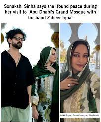 Sonakshi Sinha and her husband Zaheer Iqbal visited the Sheikh Zayed Grand  Mosque in Abu Dhabi. During the visit, she covered her head with a dupatta,  following the etiquette for respecting the