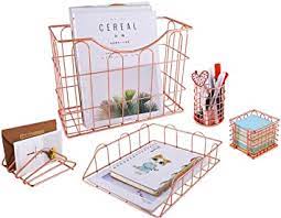 Gold desk organizers 1 results. Amazon Com Superbpag Rose Gold Office Supplies 5 In 1 Desk Organizer Set Hanging File Organizer File Tray Letter Sorter Pencil Holder And Stick Note Holder Office Products