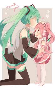 Hatsune Miku And Sakura Miku Child By Hitsukuya Miku Hatsune Vocaloid Hatsune Miku Vocaloid