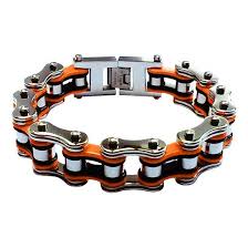 Black And Gold Motorcycle Chain Bracelet 3 X2f 4 Quot Wide Double Silver Amp Orange With Black Motorcycle Chain Bracelet Bike Chain Bracelet Motorcycle Chain Bracelet Stainless Steel Bracelet Men