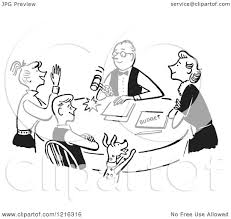 The most comprehensive image search on the web. Cartoon Of A Retro Happy Family Having A Meeting About The Budget In Black And White Royalty Free Vector Clipart By Picsburg 1216316