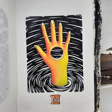 Hand Reaching Out Of Water Colored Pencil And Black Marker Drawing Silhouette hand , helping hand. hand reaching out of water colored