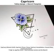 Capricorn Horoscope Flower Tattoo Tattoo Design And Tattoo Etsy In 2021 Capricorn Tattoo Horoscope Tattoos Pansy Tattoo