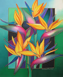 Abstract Bird Of Paradise Painting Birds Of Paradise By Maria Rova Silk Art Flower Art Flower Painting
