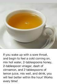 Sore Throat Relief Apple Cider Vinegar Instead Of White And About 1 Tsp Of Cinnamon Cold Remedies Health Remedies Sick Remedies