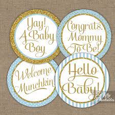 Printable Baby Shower Cupcake Toppers Light Blue Gold