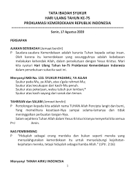 Masih banyak lagi beberapa lirik ataupun kata ucapan belasungkawa di dalam blog ini. Tata Ibadah Syukur Hari Ulang Tahun Ke 75 Proklamasi Kemerdekaan Republik Indonesia Dodoku Gmim