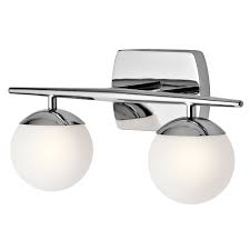 4.5 (l) x 12.6 (h) projection from wall, opal glass shade: Modern 2 Light Polished Chrome Bathroom Wall Light Opal Glass Globe