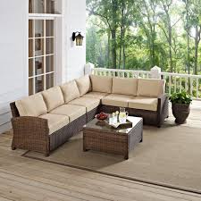 Crosley Bradenton 5 Piece Wicker Outdoor Sectional Set With Sand Cushions Wicker Sectional Wicker Outdoor Sectional Best Outdoor Furniture