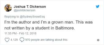 Stream tracks and playlists from joshua dickerson on your desktop or mobile device. Viral Poem By Student Of Baltimore City Public Schools Actually Written By 38 Year Old Man Twitchy Com
