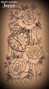 Heart Shaped Pocket Watch And Roses Tattoo Design Waist Tattoos Girl Back Tattoos Small Wrist Tattoos