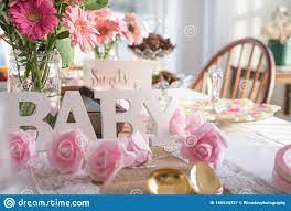 Shabby Chic Pink Baby Shower Decorations On Table Stock Image Image Of Love Marriage 166544337