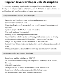 Regular Java Developer Job Description | Velvet Jobs