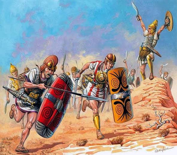 Iberian heavy (armour and large shields) infantry. This type of warrior was  crucial to Hannibal's success against the Romans in Italy. They were also a  formidable enemy to the Romans when they