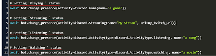 Discord rich presence submitted by evaisa⛄ 6 months ago. Discord Py Watching Status Code Example