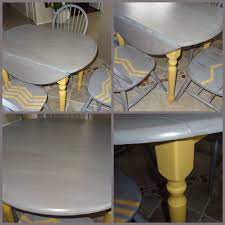 3.5 out of 5 stars with 2 ratings. Beautiful Kitchen Table Drop Leaf Yellow And Gray Chalk Paint Chevron 1 4 Pattern On Chairs Www Facebook Co Painted Table Painted Chairs Furniture Makeover