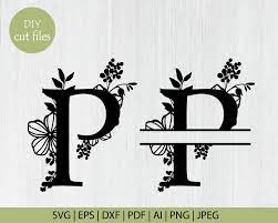 Pin By Janine Reed On Designs Floral Letter P Split Monogram Svg Monogram Svg