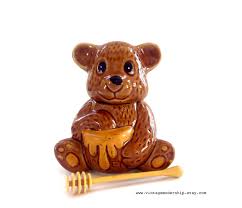 Vintage Teddy Bear Teddy Bear Honey Pot With Dipper Stick Teddy Bear Decor Honey Bear Bear Figurine Teddy Bear Bear Figurine Bear Decor Honey Pot