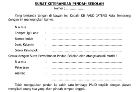 Surat permohonan pindah sekolah berikut ini anda bisa lansung copypaste contoh surat permohonan pindah sekolah. Surat Keterangan Pindah Sekolah Paud Catatan Guru Paud Tk