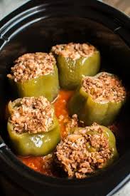 Slow Cooker Beef And Rice Stuffed Peppers Greenpeppers Stuffed Peppers Slow Cooker Stuffed Peppers Vegetarian Stuffed Peppers