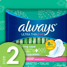 always ultra thin fresh long super with wings scented pads