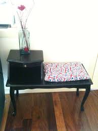 Telephone Table Chair After Painted With Black Gloss And Reupholstered With A British Flag Print Fabric Upcycled R Table And Chairs Reupholster Home Decor