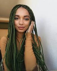 Black Box Braids With Color Tips Olive Green Box Braids Hair Braiding Tips Hair Styles Curly Hair Styles Box Braids Styling
