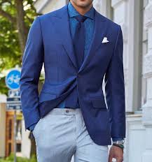 Summer Vibes With This Seoul Cutaway Shirt Under A Mondo Navy Blue Jacket And Light Grey Pinstripe Pants Www Blue Pants Men Pants Outfit Men Grey Pants Men