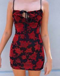 Kumin Bodycon Dress In Romantic Red Rose Flock In 2020 Casual Dress Outfits Black Dress Outfit Casual Nice Dresses