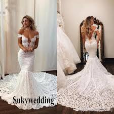 2019 Mermaid Wedding Dresses Full Lace Appliques Summer Beach Wedding Gowns Off Bridal Gown Cheaper Lace Mermaid Wedding Dress Off Shoulder Wedding Dress Lace