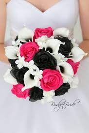 Begonia Davids Bridal Wedding Bouquet Hot Pink And Black Halo Calla Lilies Real Touch Ca Pink Wedding Receptions Hot Pink Wedding Bouquet Black Wedding Flowers