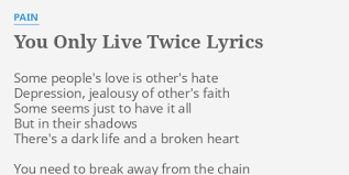 I wanna know know know know. You Only Live Twice Lyrics By Pain Some People S Love Is