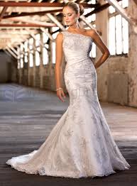 Lace Over Dolce Satin Mermaid Asymmetrical One Shoulder Strap Neckline Wedding Dress Wedding Dresses Beaded Wedding Dresses Wedding Dress Necklines