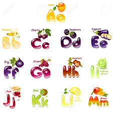 One letter, one picture, two alphabets! Alphabet Englisch Kapital Und Grossbuchstaben Mit Fruchten Teil 1 Lizenzfrei Nutzbare Vektorgrafiken Clip Arts Illustrationen Image 42124961