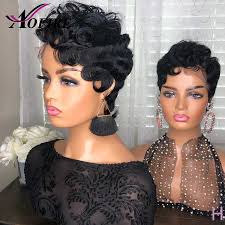 Styled back top hair for stylish short hairstyle. Pixie Curly Wig 13x4 Lace Front Human Hair Wigs Short Hair Style Wig With Baby Hair Brazilian Remy Hair For Women 180 Density Human Hair Lace Wigs Aliexpress