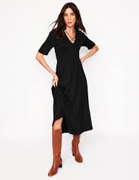 Bethany Smocked Jersey Dress-Black | Boden UK