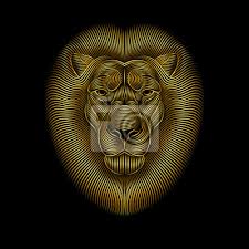 Gravure De Lion Dore Stylise Sur Fond Noir Dessin Lineaire Peintures Murales Tableaux Myloview Fr Lions fonds d'écran noir et blanc : gravure de lion dore stylise sur fond noir dessin lineaire images myloview