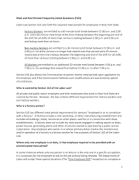 Applicable to assembly plant, workshop, or mechanical establishment, unless employee is covered by a valid collective bargaining agreement or other written agreement between an employer and employee. Https Dol Ny Gov Meal And Rest Periods Faq
