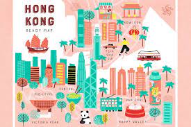 Cartoon Hong Kong Map And 24 Objects Sponsored Separated Objects Creating M In 2020 Hong Kong Map Hong Kong Art Hong Kong