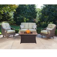 Hanover Ventura 4 Piece Fire Pit Chat Set In Vintage Meadow Fire Pit Chat Set Conversation Set Patio Patio Furniture Conversation Sets