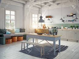 vintage style kitchen interior. 3d